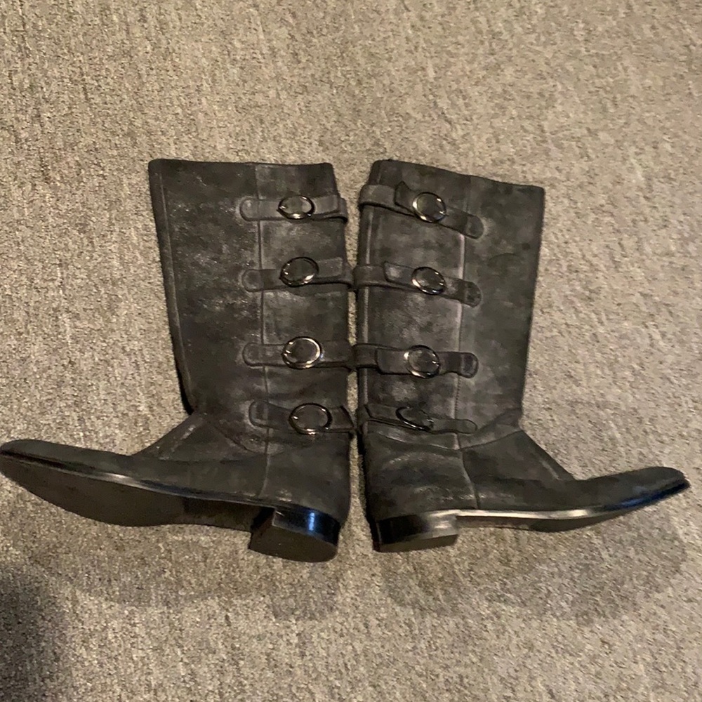 Black suede high boots